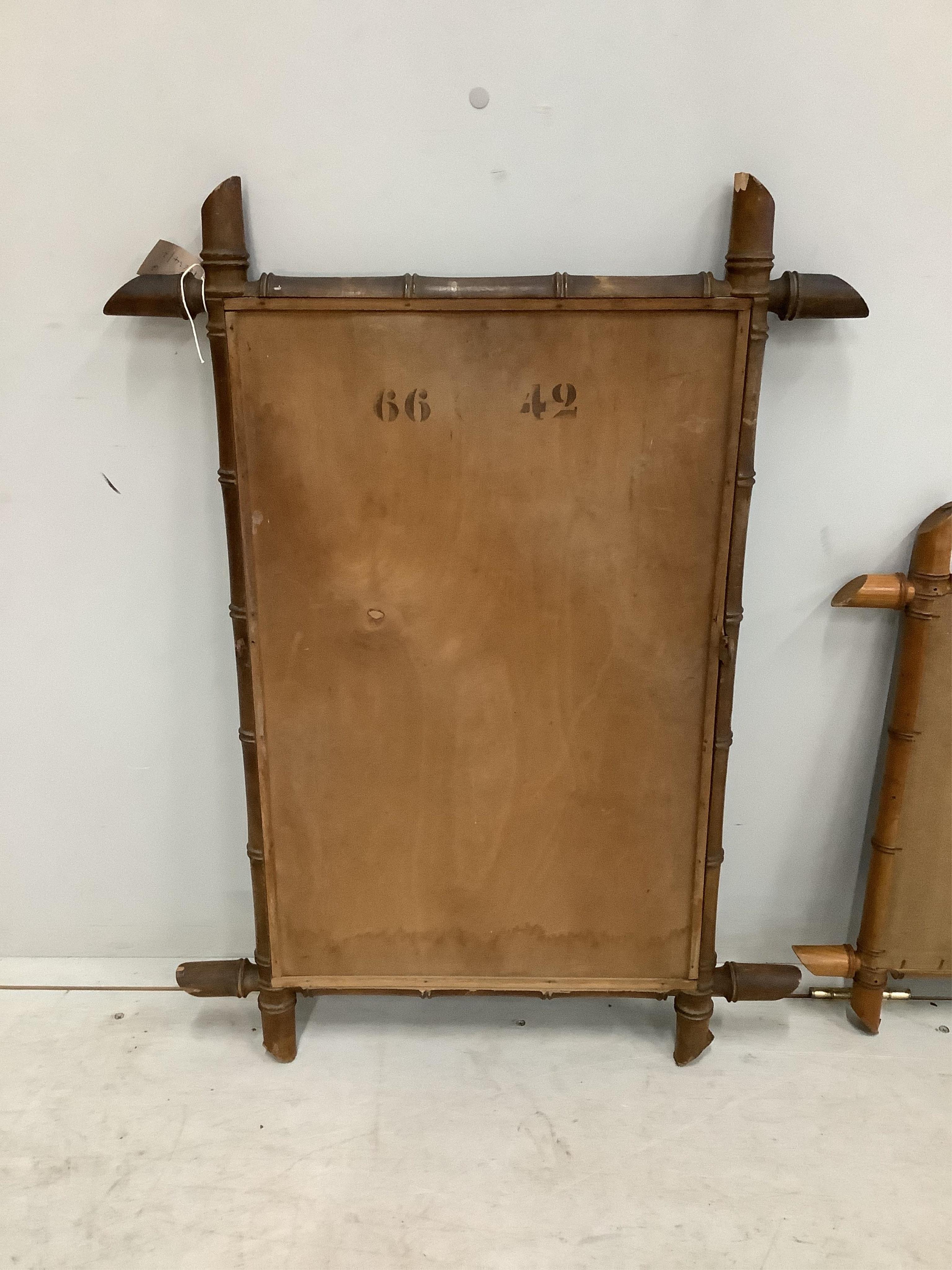 Two 19th century French rectangular bamboo wall mirrors, larger width 62cm, height 86cm. Condition - fair